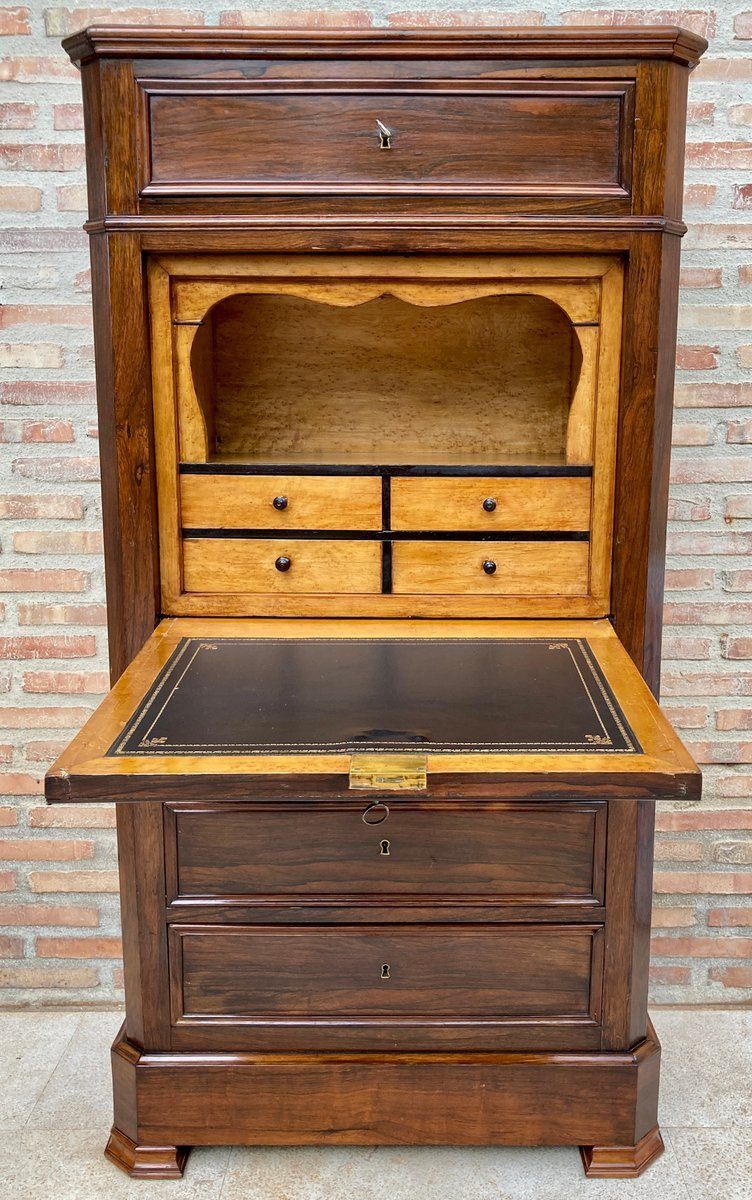 Frans Louis Philippe Secretaire Kabinet In Gesneden Walnoot, Midden 19e Eeuw, Jaren 1890 photo Meubels