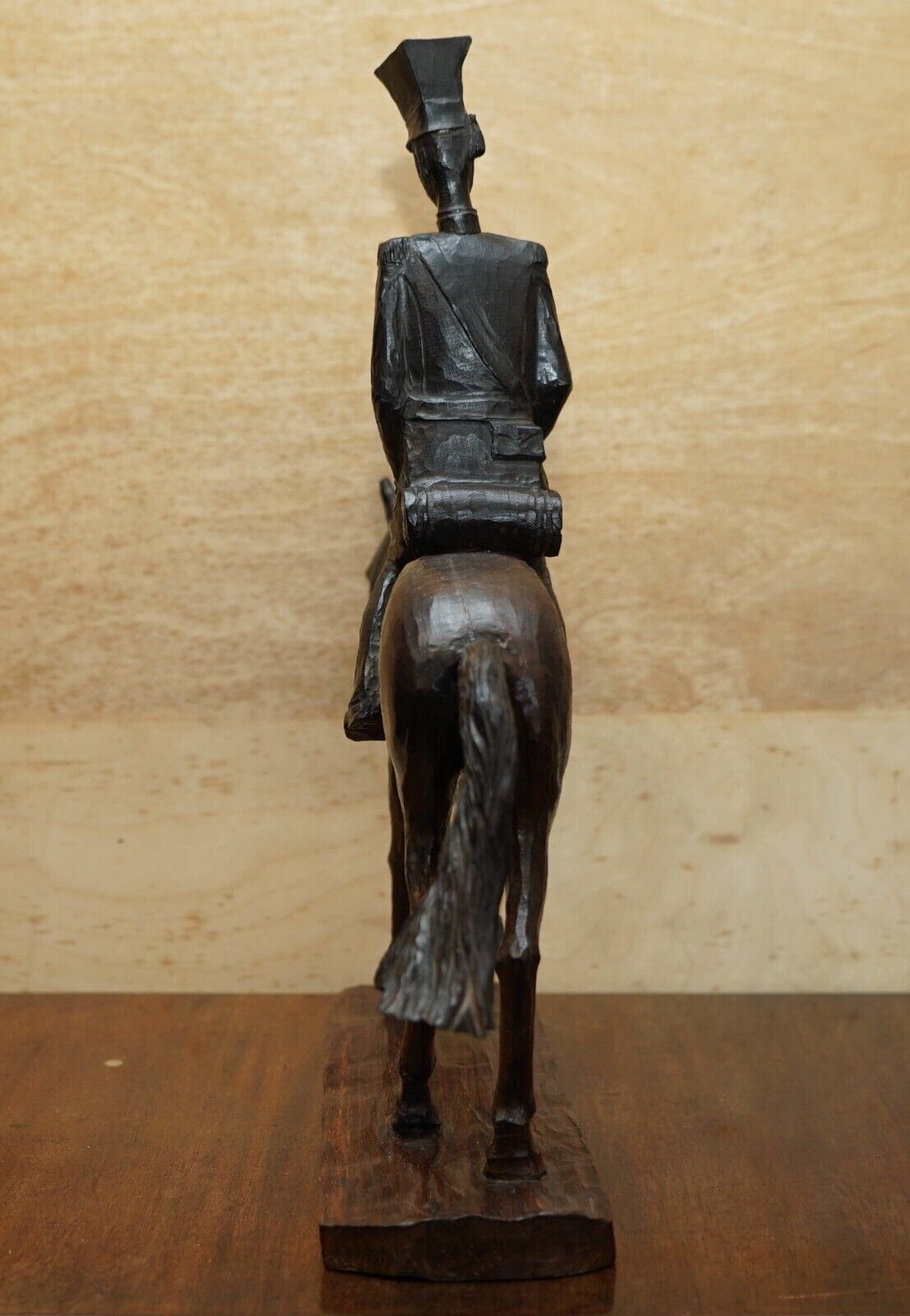 photo for sale Hand Carved Signed Wakmaski 80 Large Wood Statue Of Soldier On A Horse Very Fine