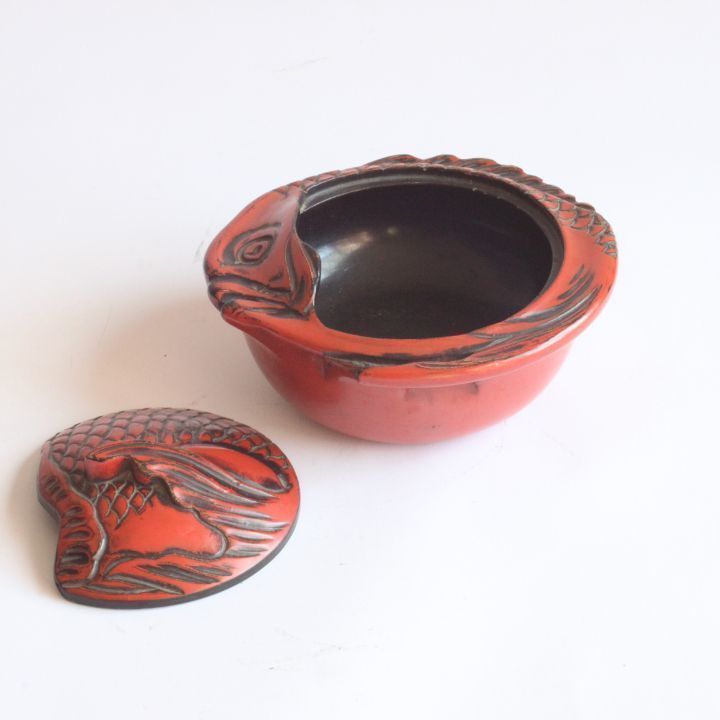 Takaoka Shikki Lacquerware Seabream Bonbonniere Box, Japan 1920s photo buy