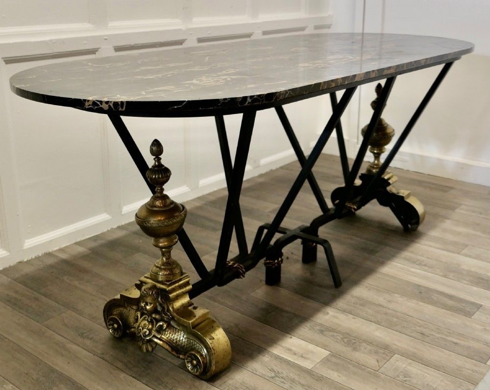French Brass And Iron Marble Top Centre Table photo furniture