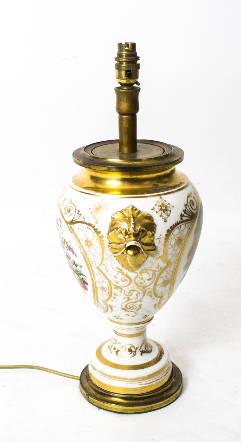 Antique French Hand Painted & Gilt Porcelain Lamp C.1850 photo 375.0
