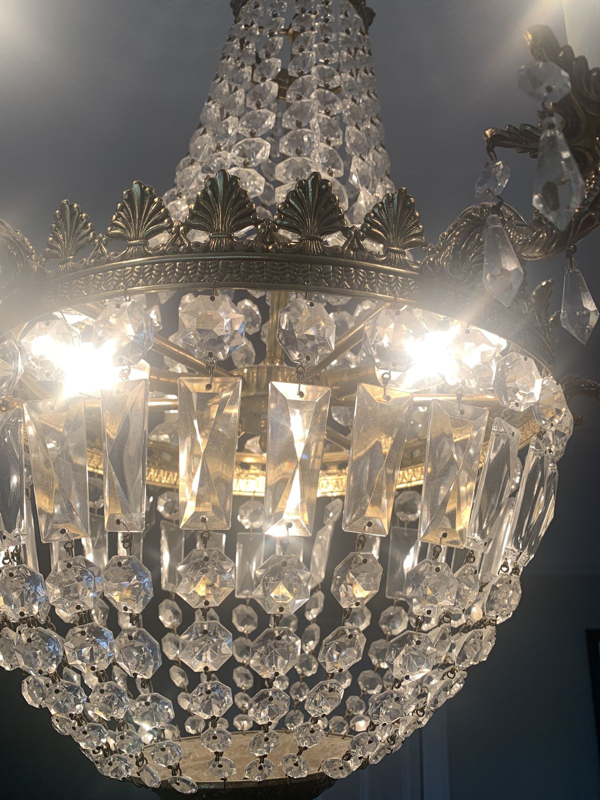Antique Gilt Metal And Crystal Chandelier photo furniture