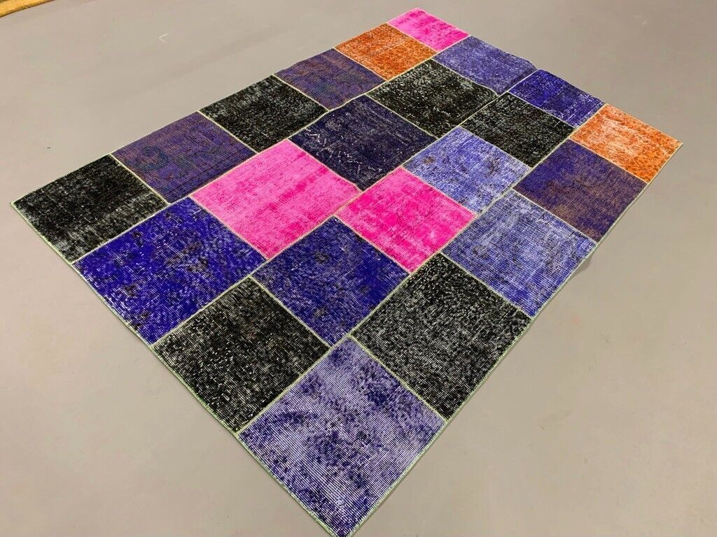 Distressed Vintage Turkish Patchwork Rug 221x150 Cm Wool Medium photo for sale