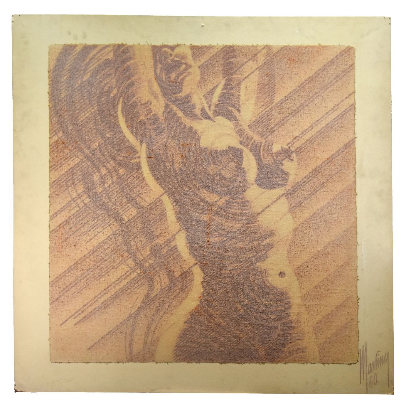 Charcoal And Sanguine Woman On Textile French School Martinez