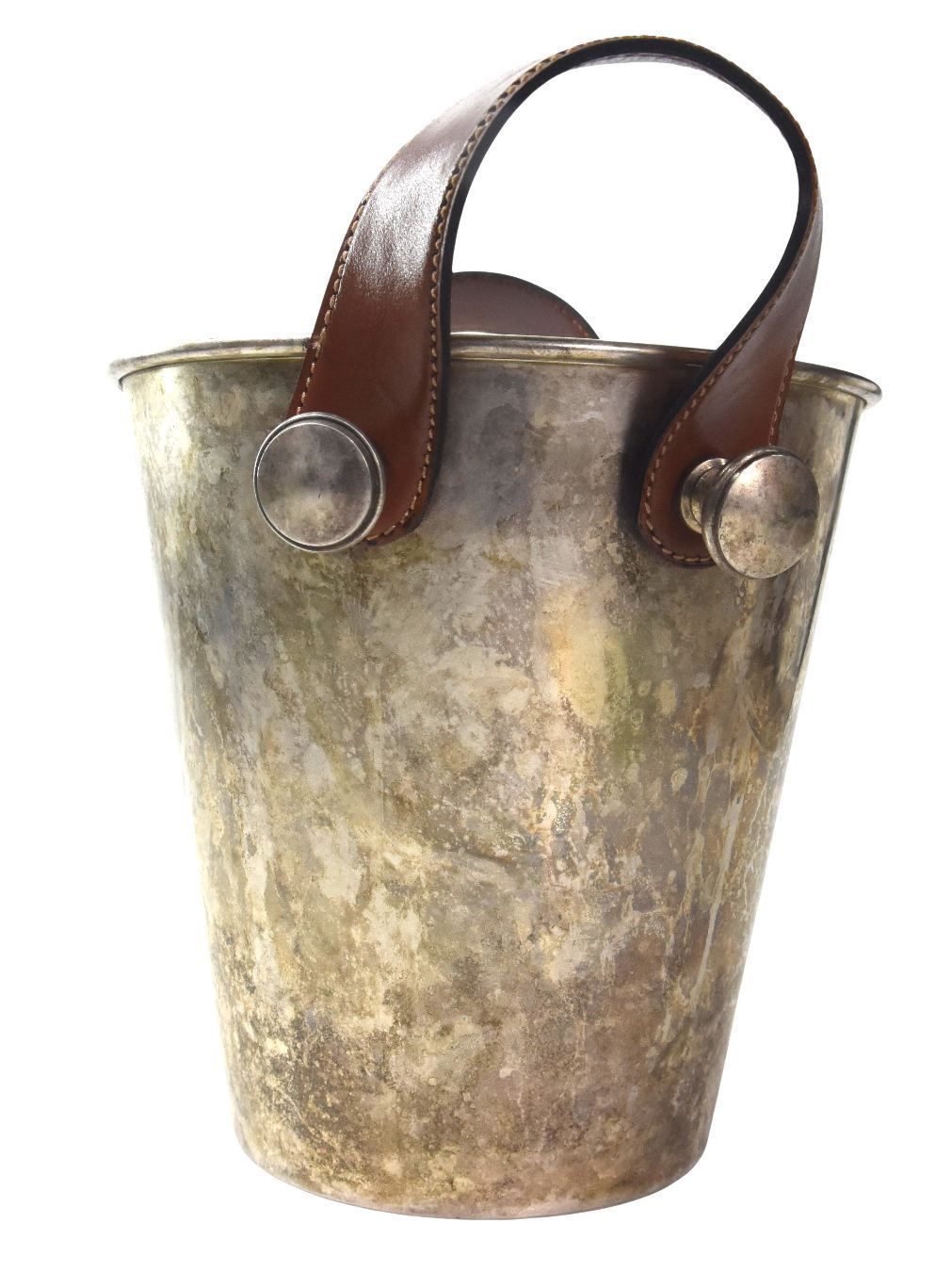 Champagne Bucket In Silver Metal And Art Deco Leather 1930 photo furniture