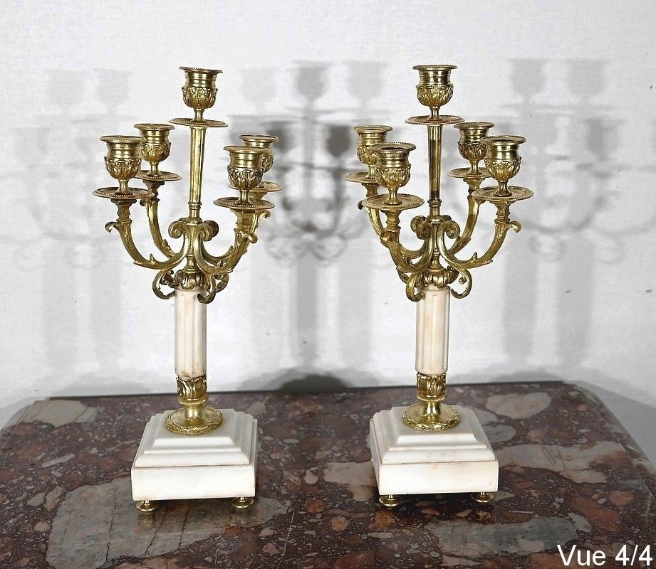 2018.8 Pair Of Gilt Bronze Candlesticks, Louis XVI Style, 19th Century photo