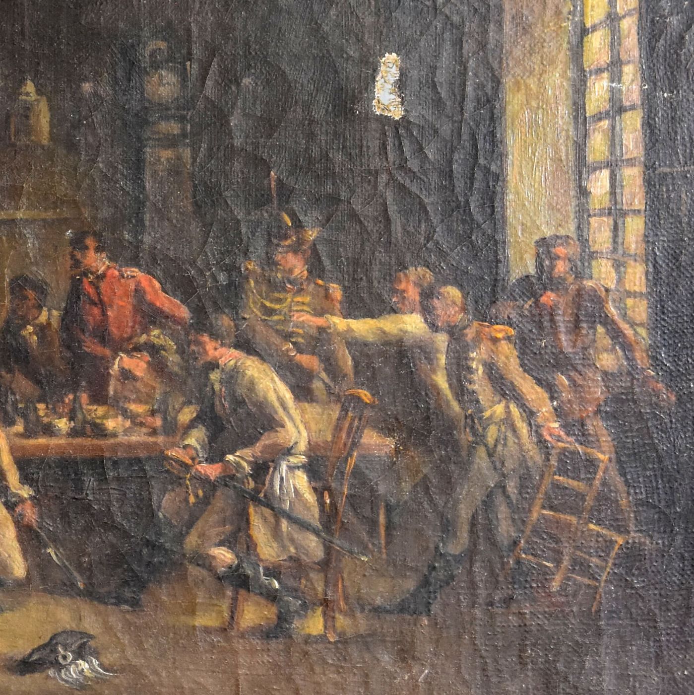 Genre Scene: "Tavern Brawl". 19th Century Painting Signed Sarda photo for sale