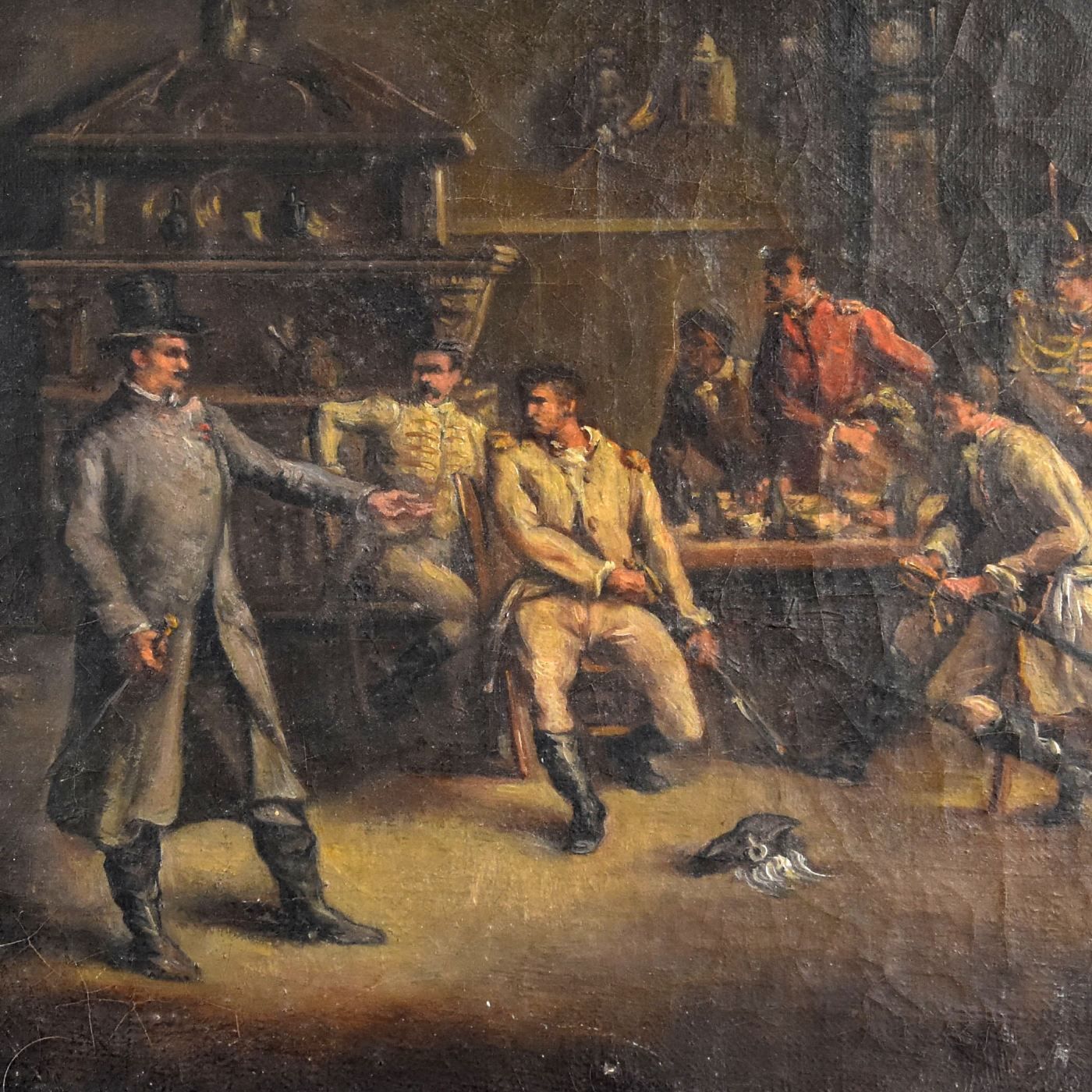 Genre Scene: "Tavern Brawl". 19th Century Painting Signed Sarda photo Art