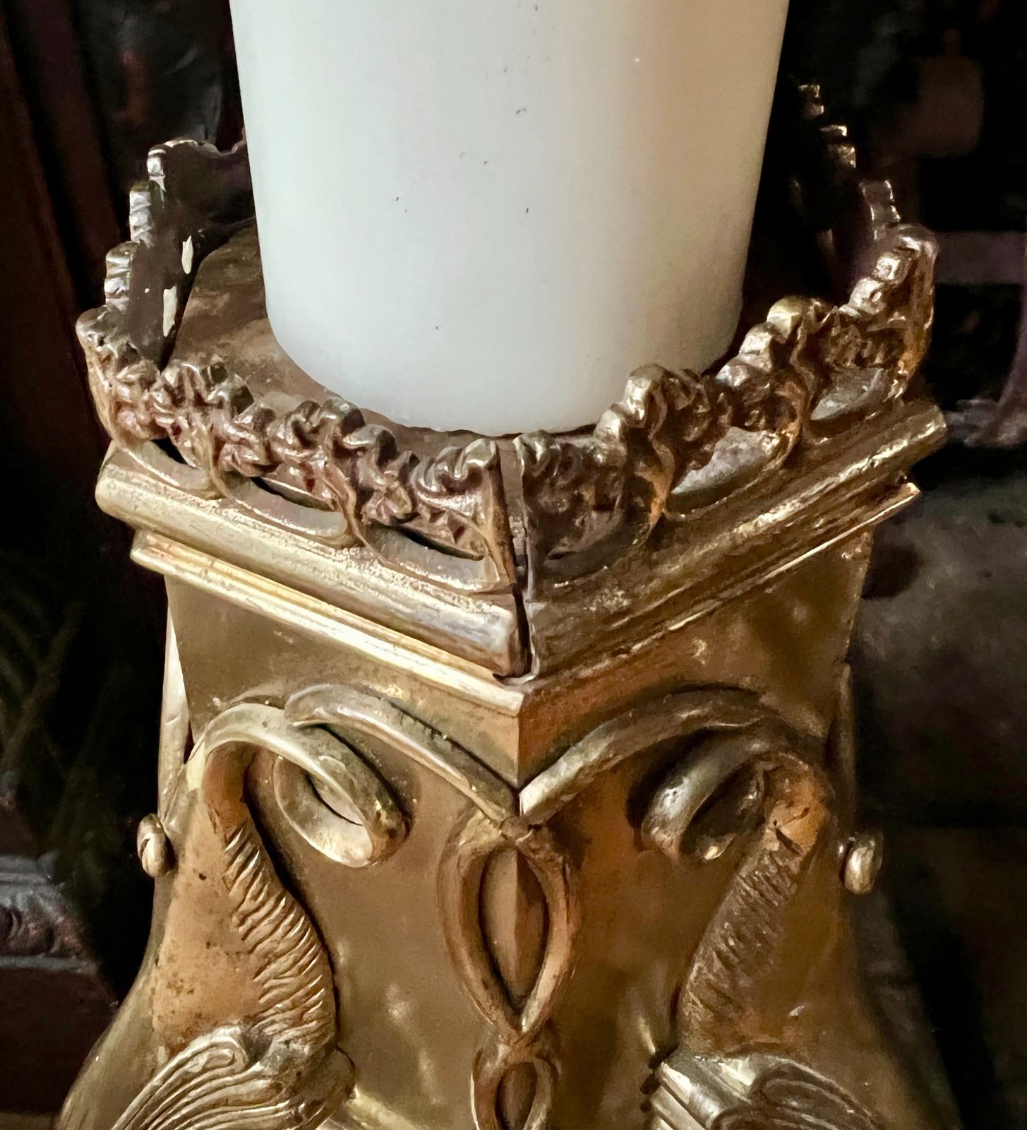 Unusual Set Of 4 Ornate Brass Candlesticks photo vinterior