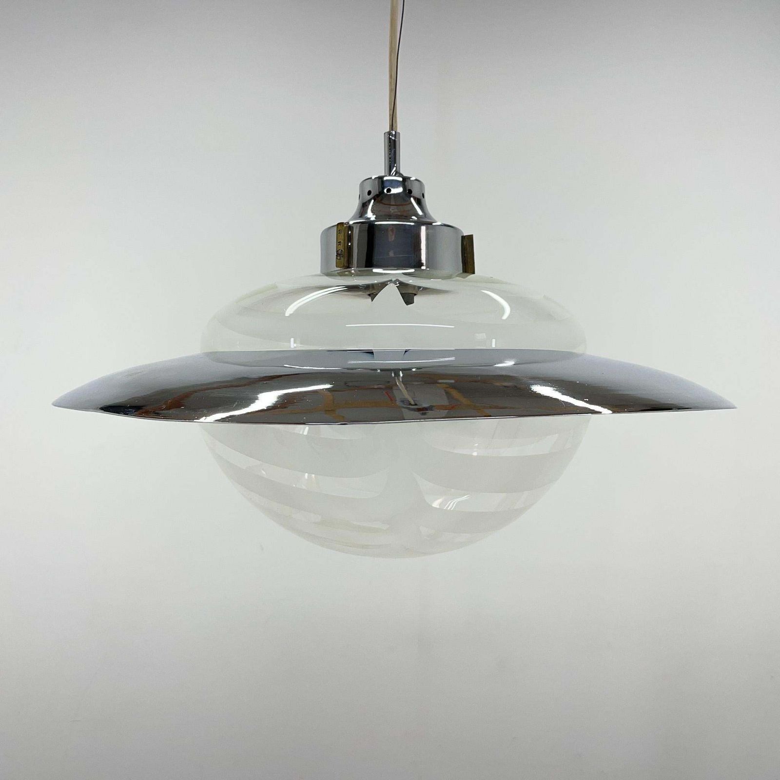 Lighting 1970's Italian Murano Glass And Chrome Pendant 'Saturn' photo