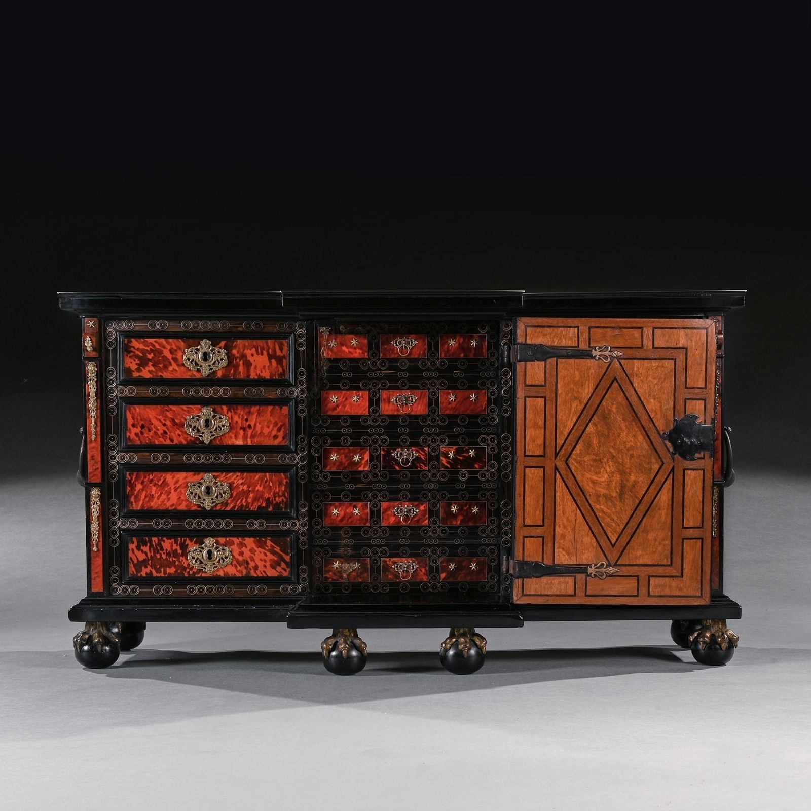 Furniture Rare Pair Of 17th Century Spanish Baroque Gilt Bronze Mounted Ebonised And Tortoiseshell Cabinets photo