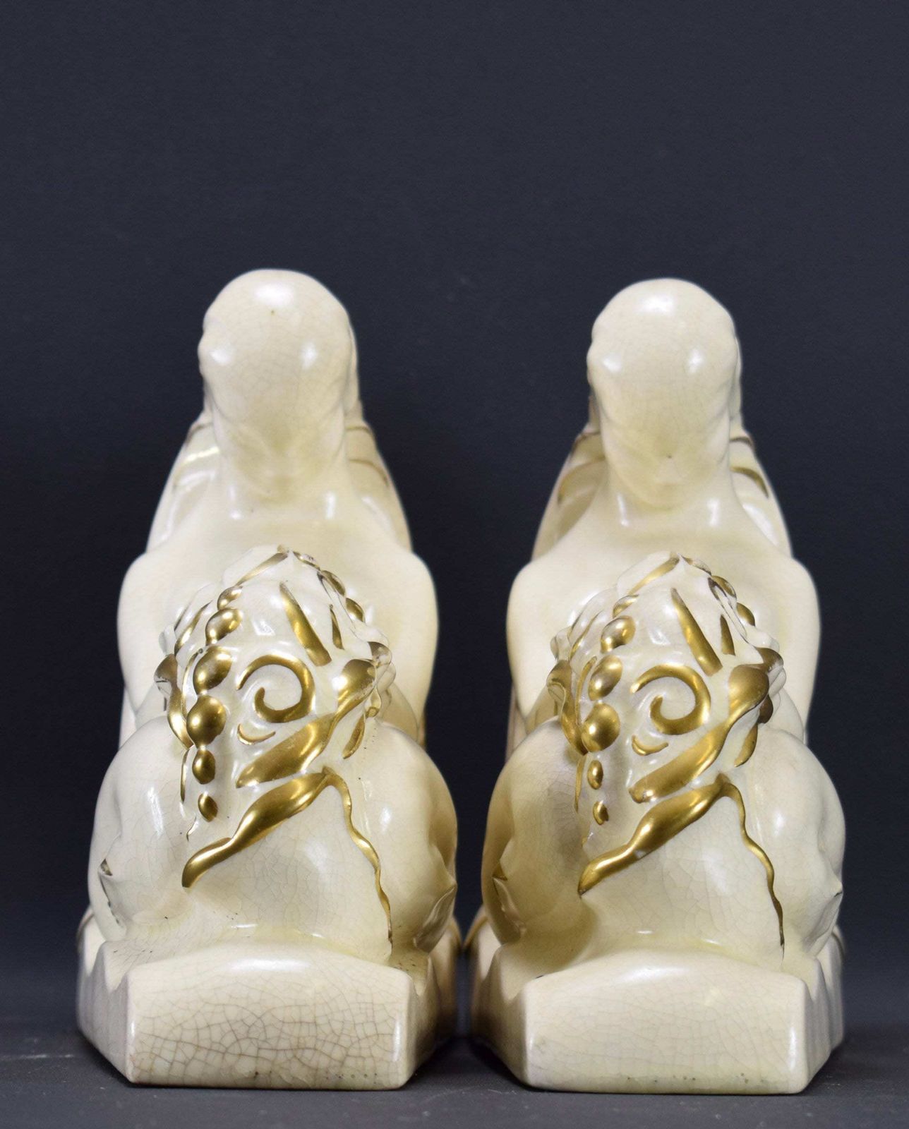 Art Deco Pair Of Mermaid Bookends By Lejan Orchies White Ceramic photo Home Decor