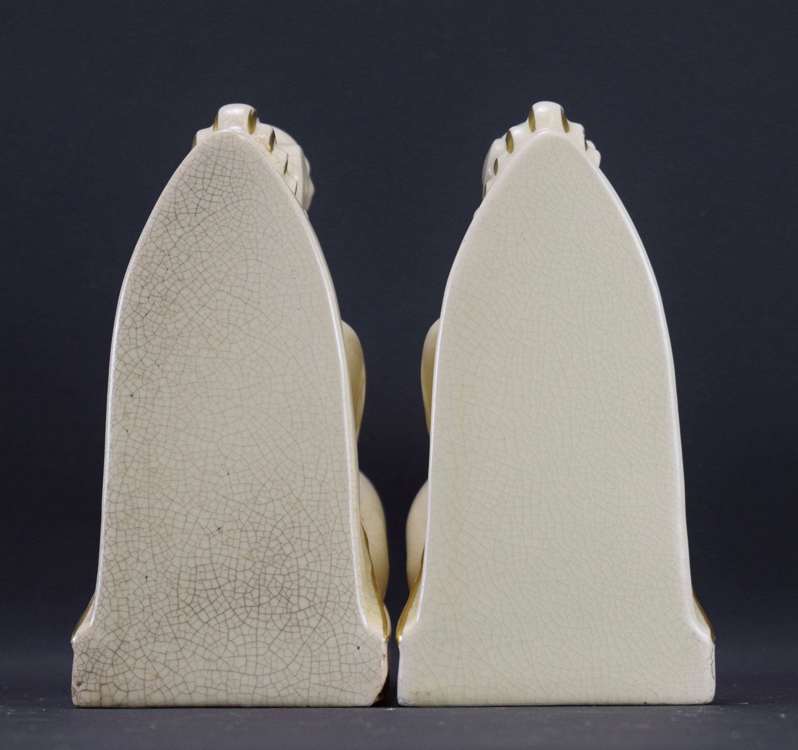 Art Deco Pair Of Mermaid Bookends By Lejan Orchies White Ceramic photo buy