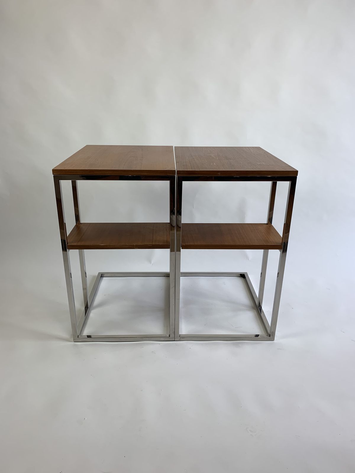 A Pair Of Mid Century Chrome And Wood Side Tables photo furniture