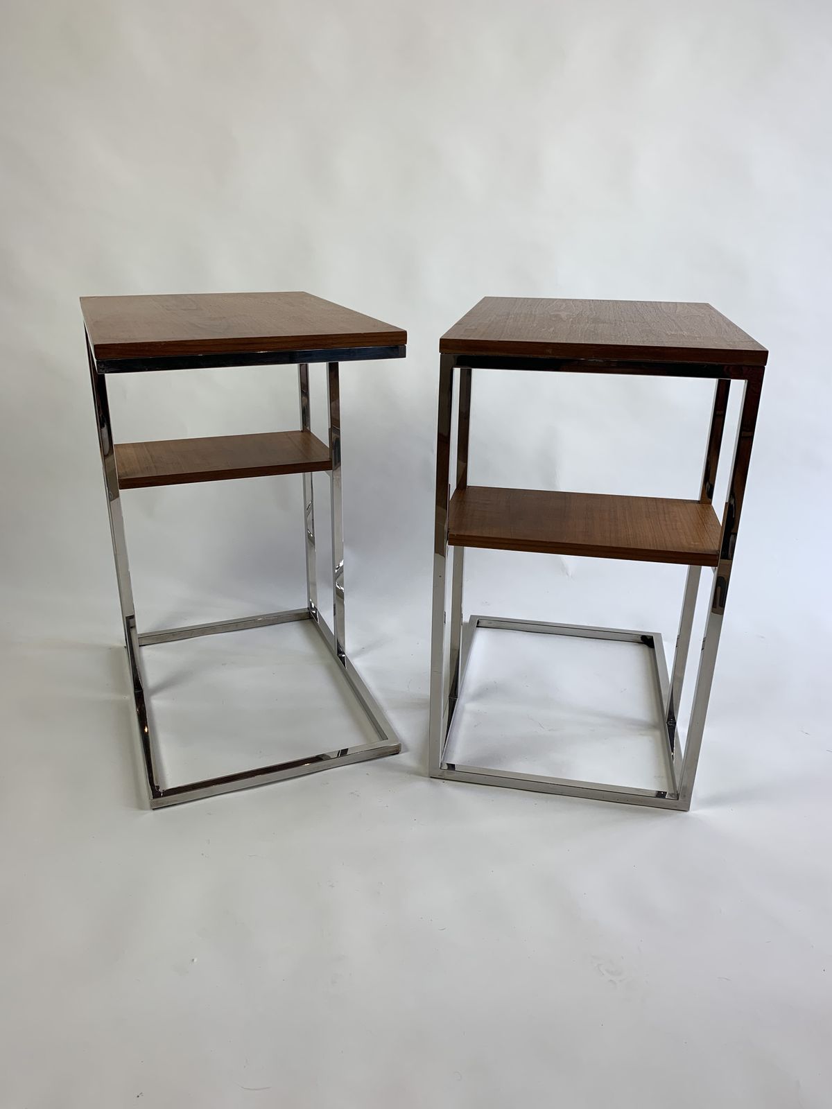 A Pair Of Mid Century Chrome And Wood Side Tables photo Furniture