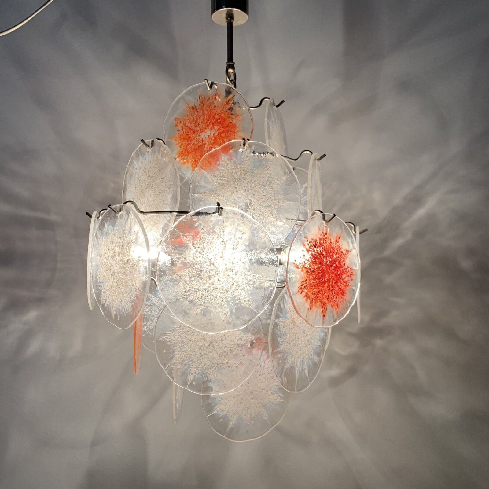 Mid Century Design Glass Disc Chandelier By Vistosi, 1970s photo for sale