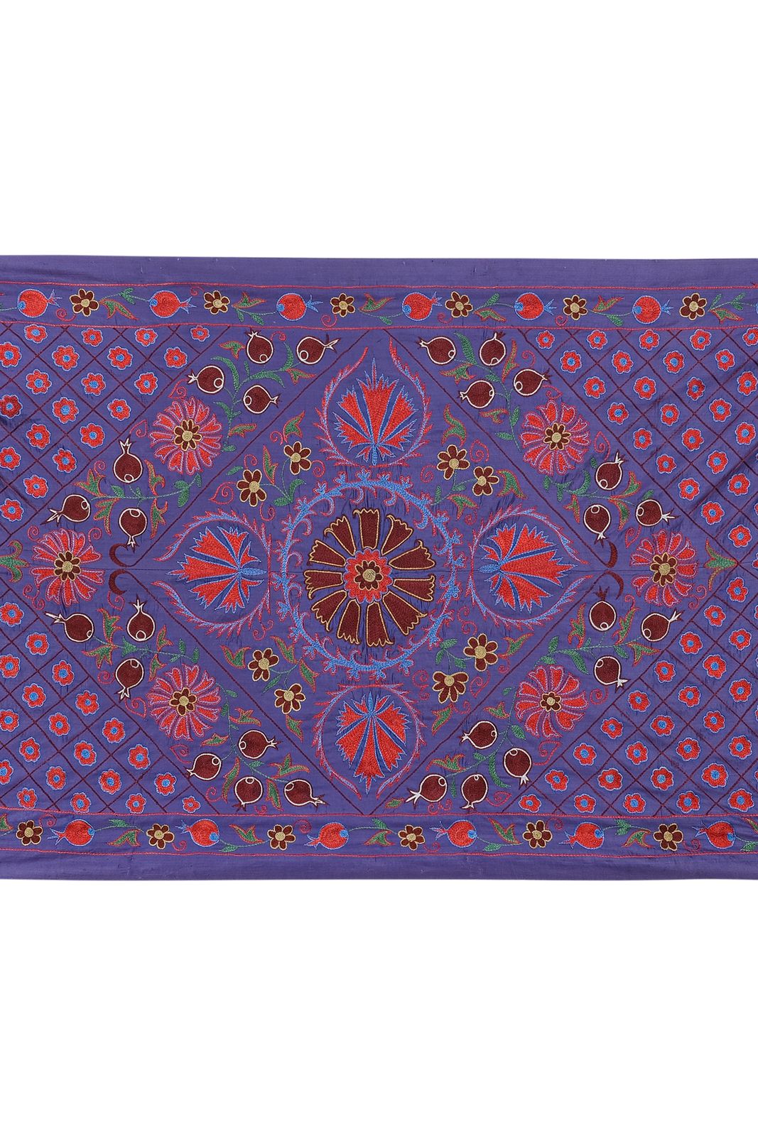 photo furniture Silk Purple Suzani  Runner, Colourful Suzani Wall Hanging And Tablecloth, Hand Embroidered Ethnic Bed Cover 3'5'' X 6'4'