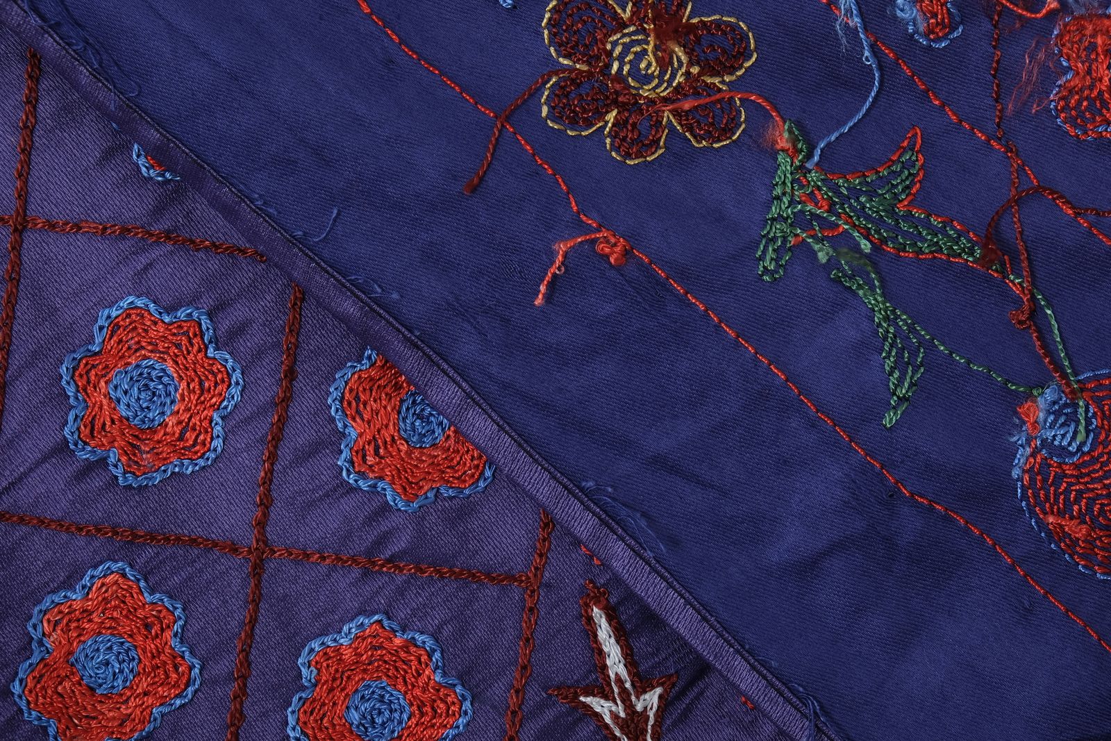 photo for sale Silk Purple Suzani  Runner, Colourful Suzani Wall Hanging And Tablecloth, Hand Embroidered Ethnic Bed Cover 3'5'' X 6'4'