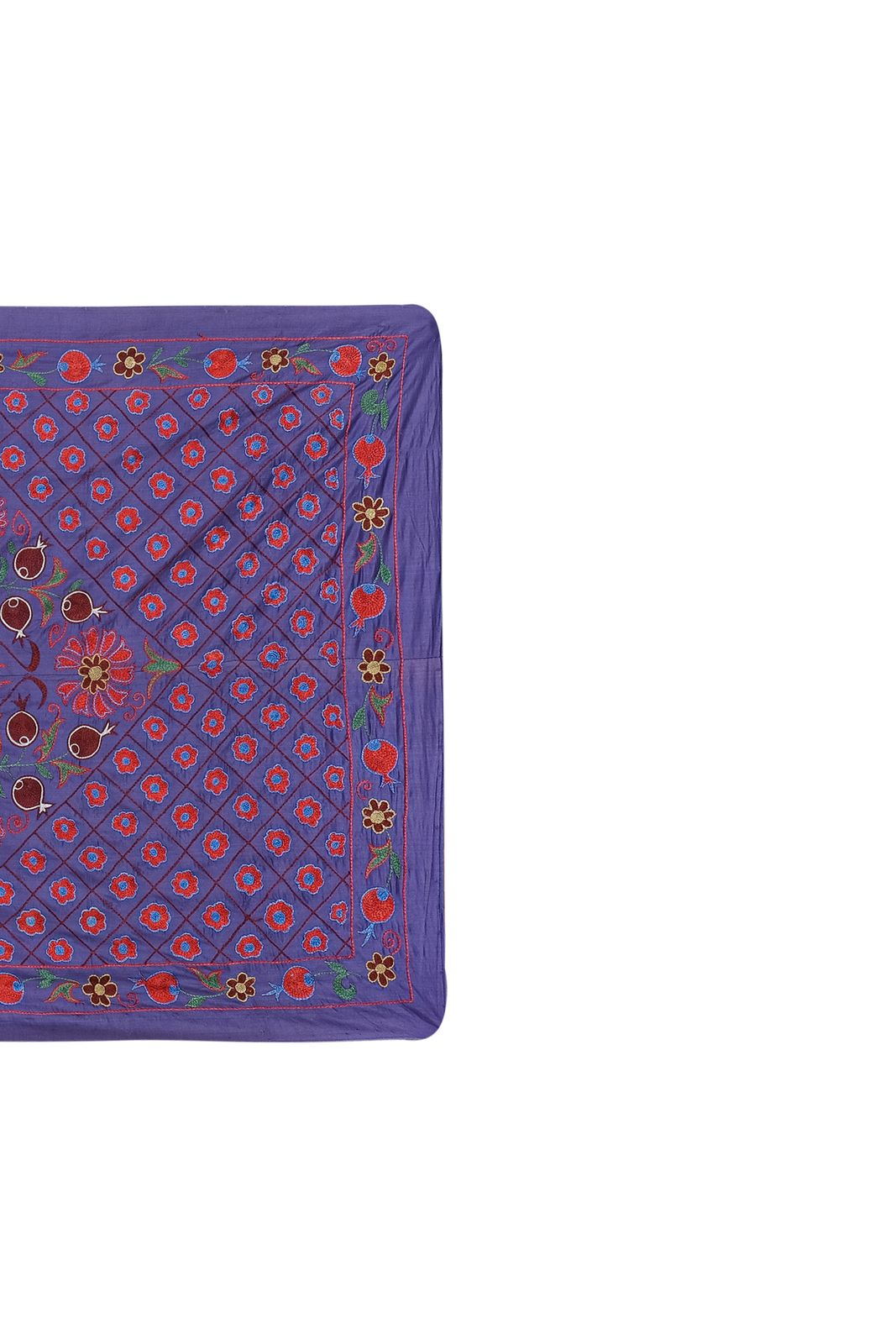 Textiles Silk Purple Suzani  Runner, Colourful Suzani Wall Hanging And Tablecloth, Hand Embroidered Ethnic Bed Cover 3'5'' X 6'4' photo
