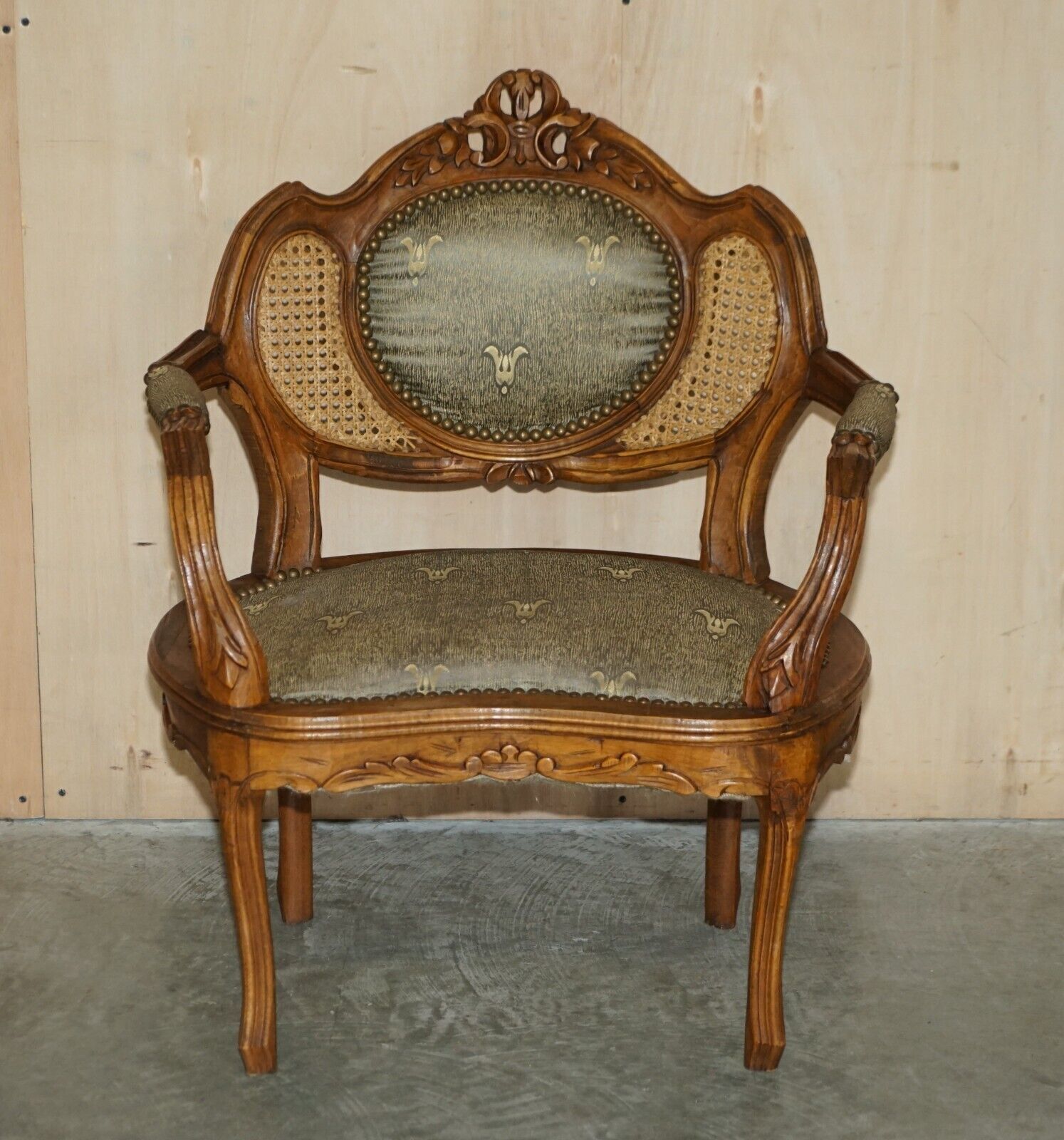 Antique Pair Of Napoleon III Circa 1890 Bergere Armchairs & Matching Table photo for sale