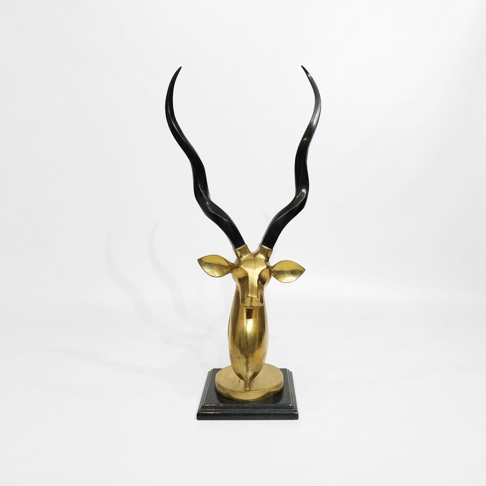 Brass Antelope Head Sculpture 1970s Kudu Hollywood Regency Karl Springer Horns photo 2650.0