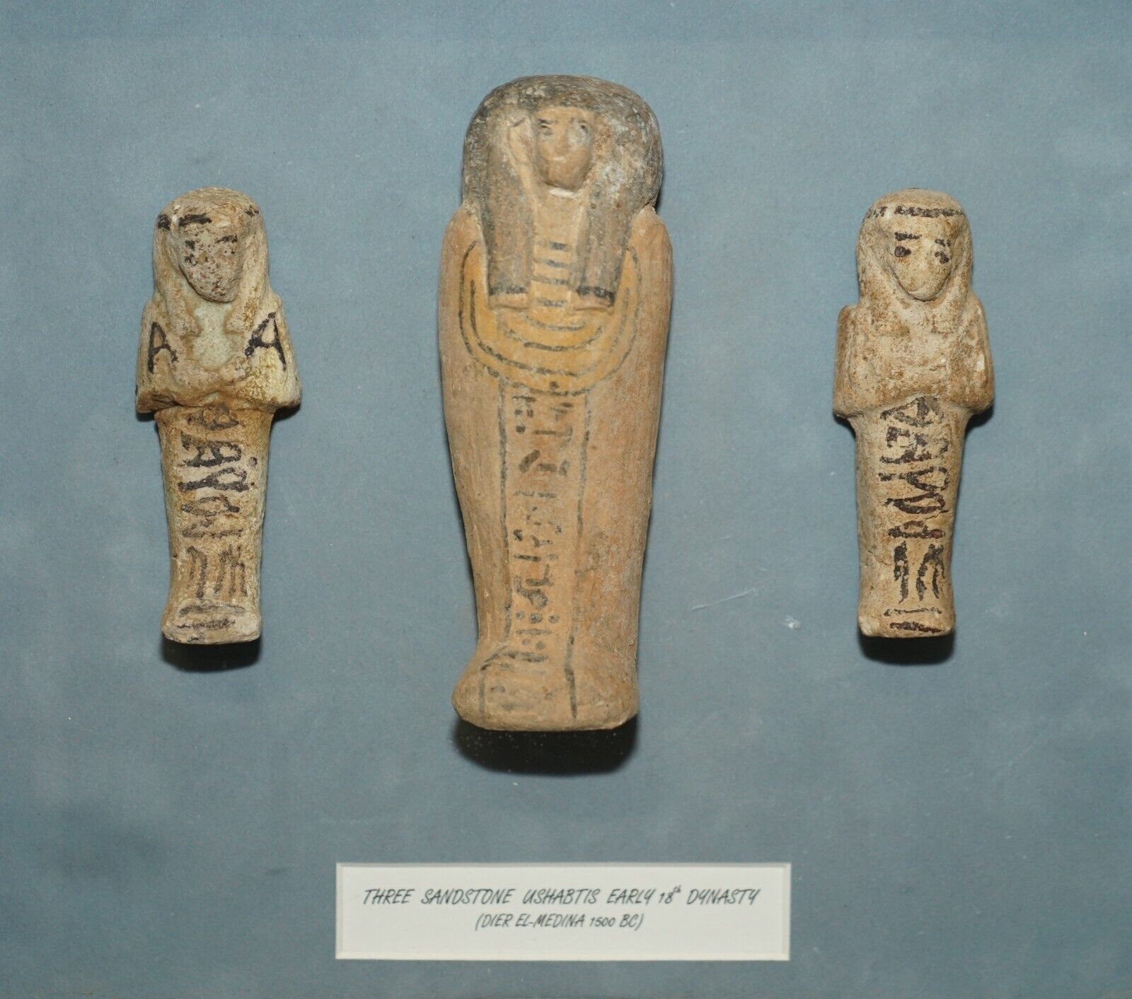 Three Egyptian Framed 1500 Bc 18th Dynasty Dier El Medina Sandstone Ushabtis photo furniture