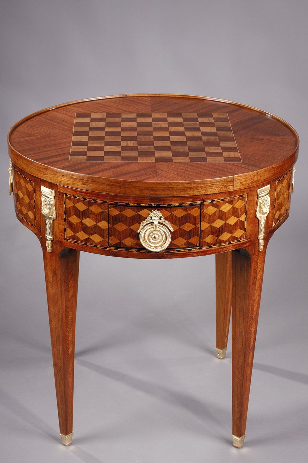 Rare Louis XVI Style Game Table With Wood Marquetry Decoration photo vinterior
