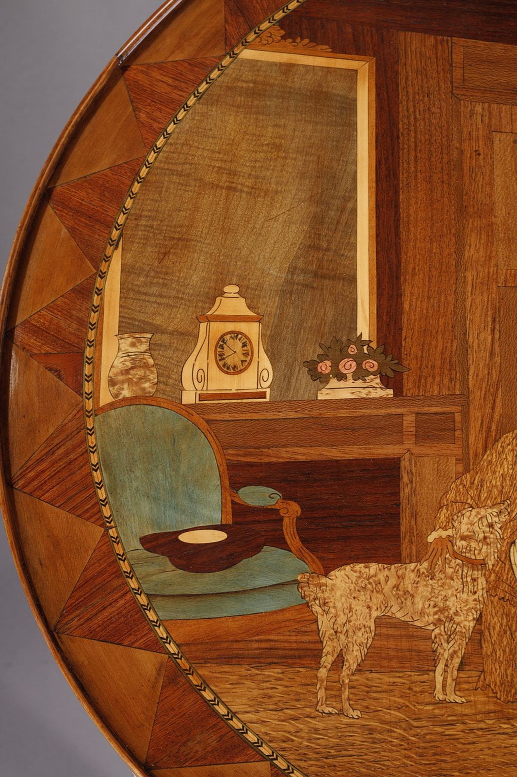 Rare Louis XVI Style Game Table With Wood Marquetry Decoration photo vintage