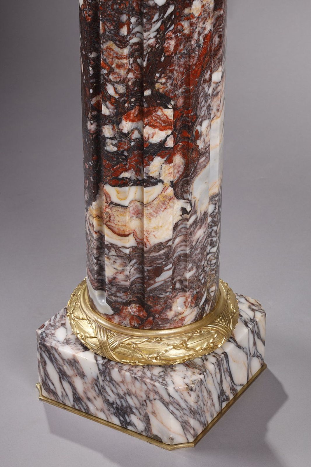 Home Decor Arlequin Breche" Marble Column With Fluted Shaft, 19th Century photo