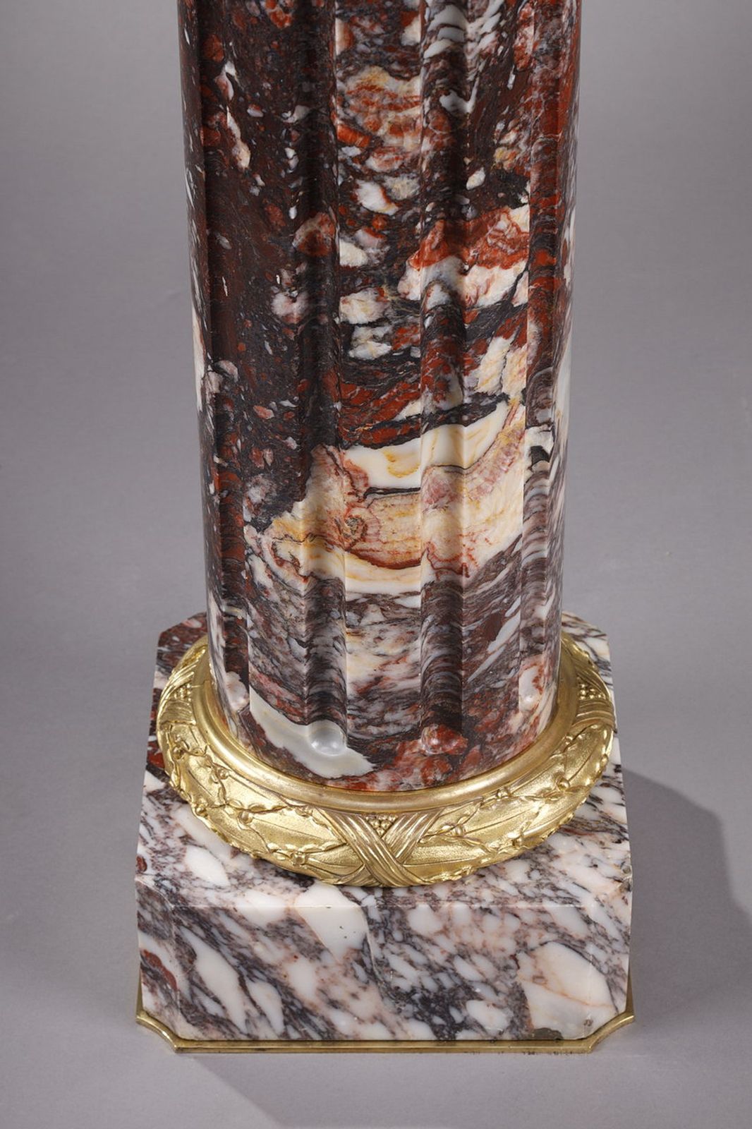 4529.0 Arlequin Breche" Marble Column With Fluted Shaft, 19th Century photo