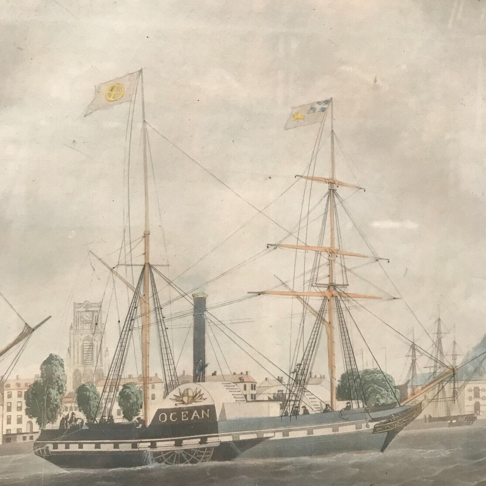 Framed English Engraving Merchant Navy photo vinterior