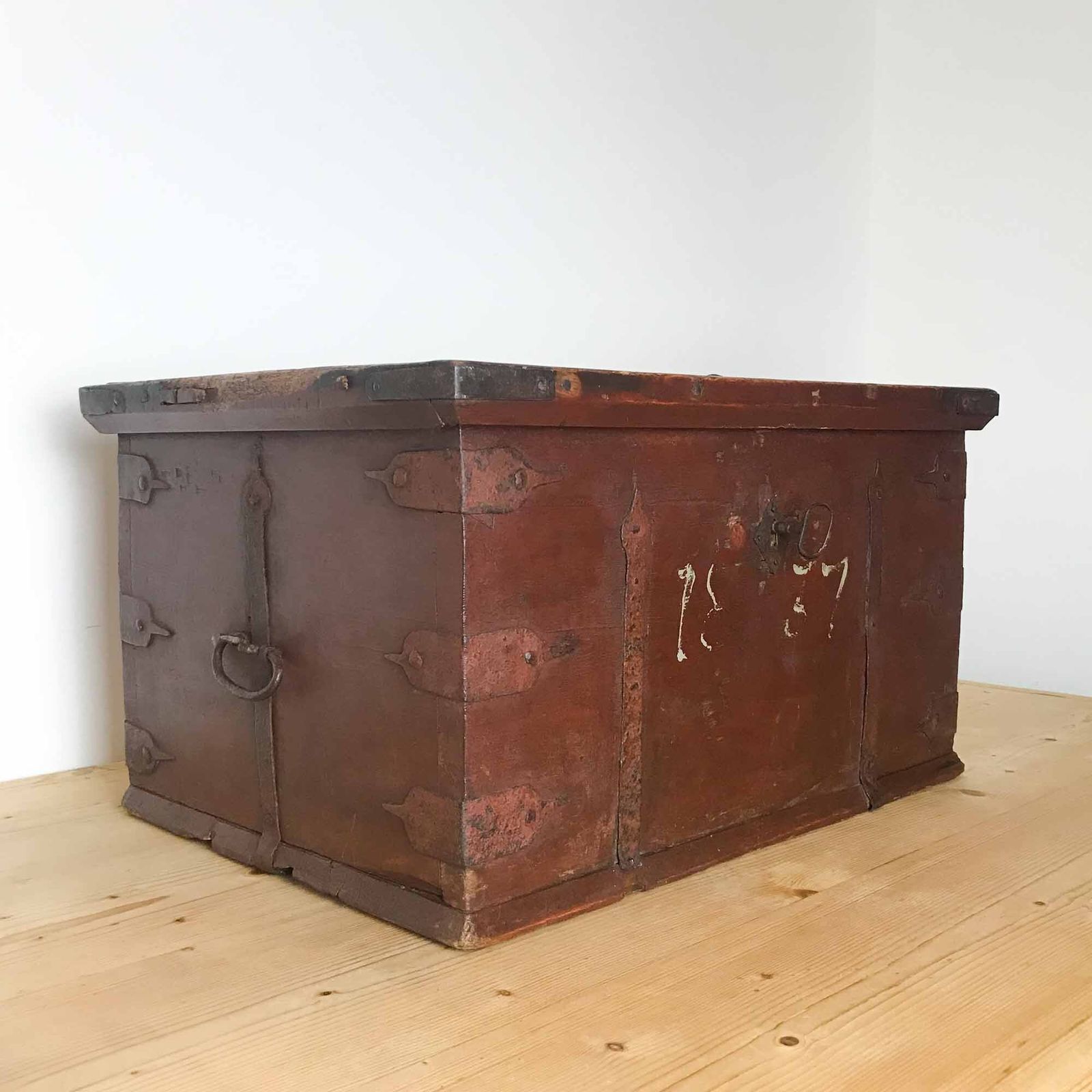 Antique Scandinavian Painted Pine Box, Dated 1837