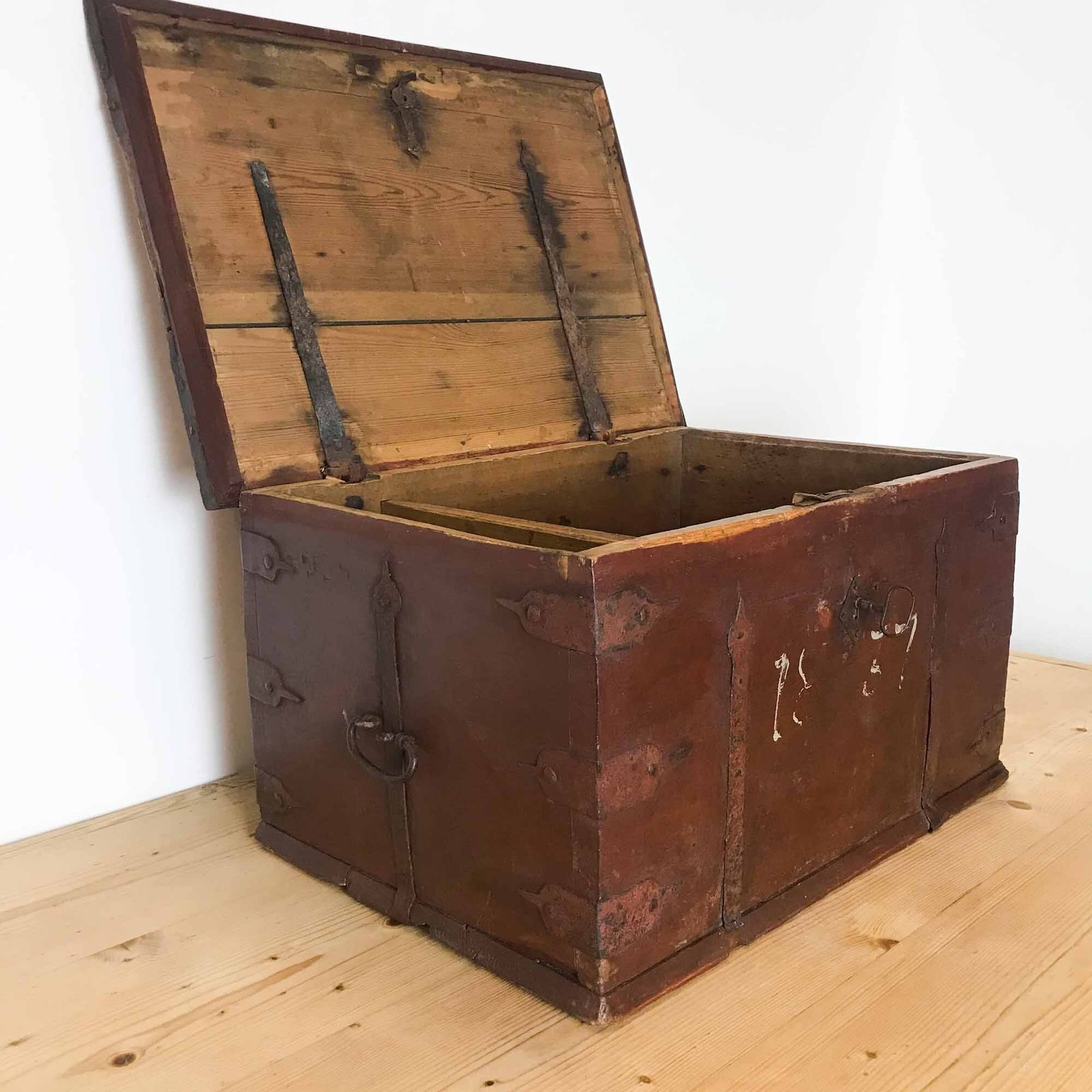 Antique Scandinavian Painted Pine Box, Dated 1837 photo buy