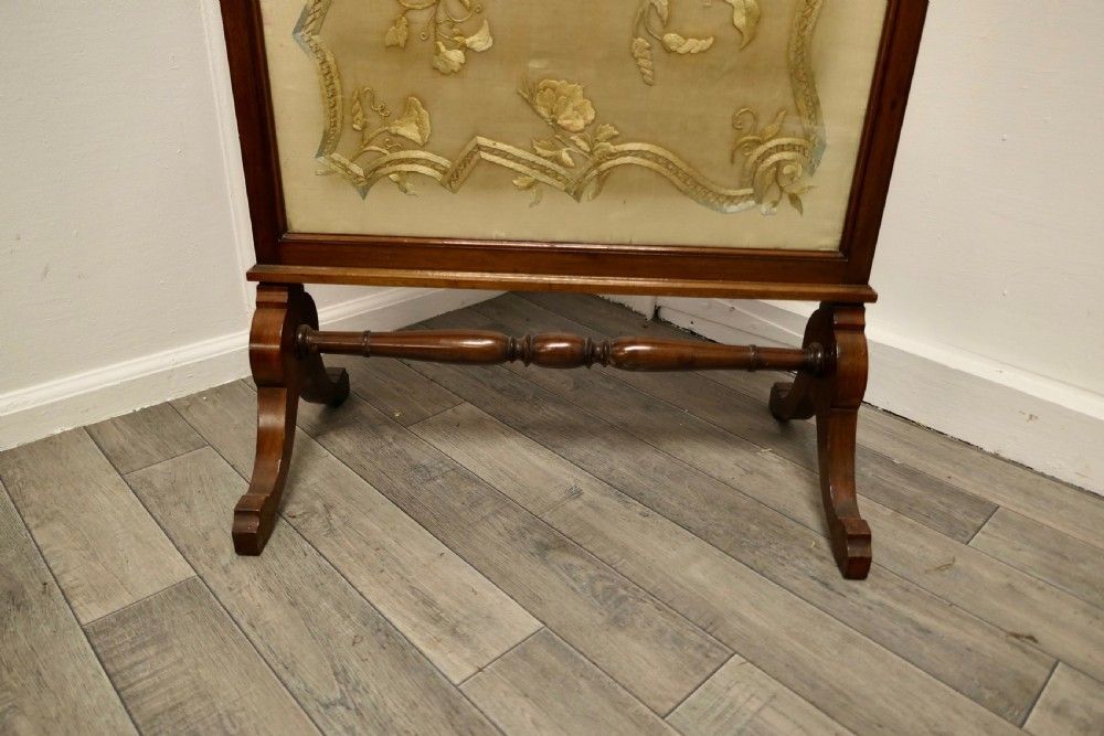 Victorian Hand Embroidered Silk And Mahogany Fire Screen photo furniture