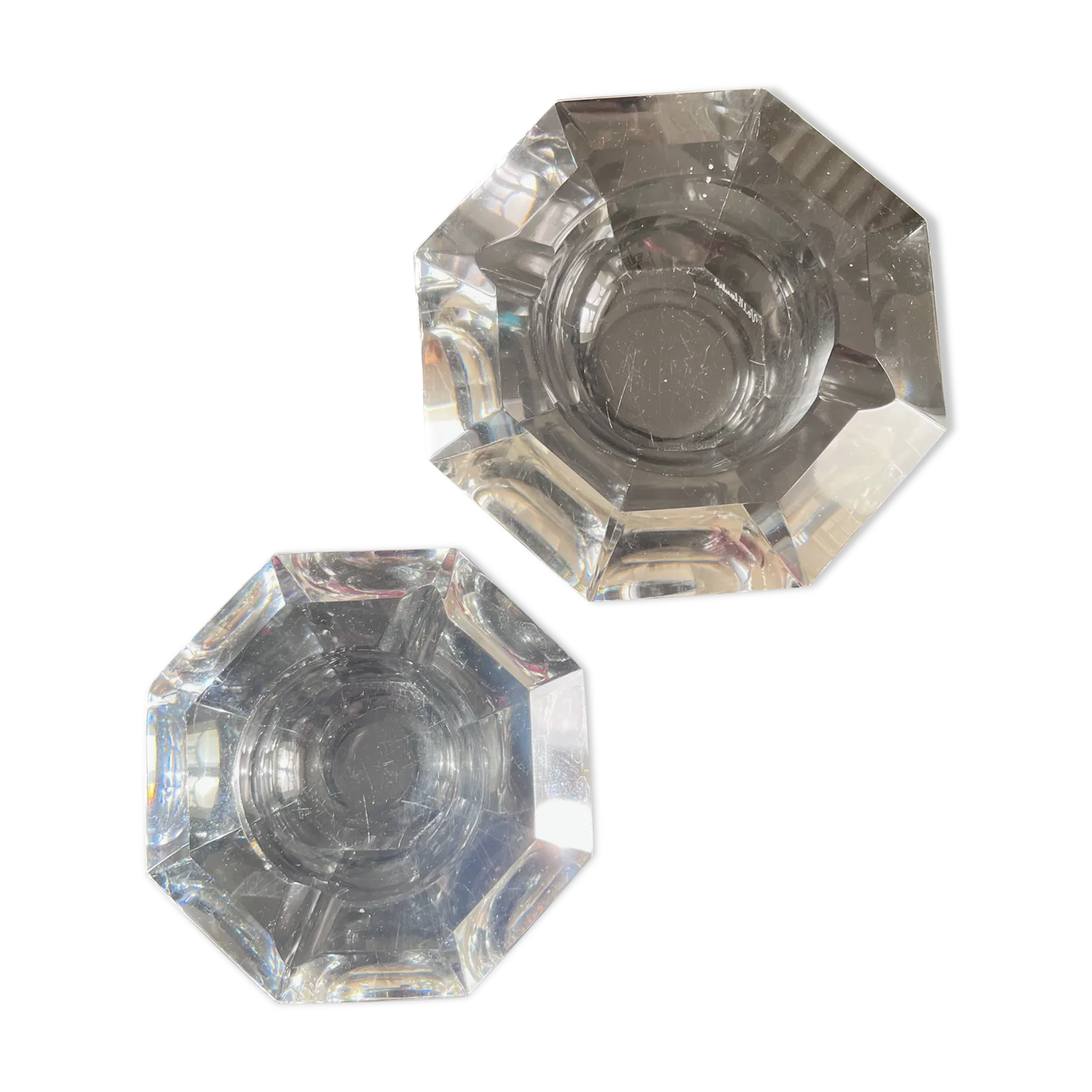 Home Decor Two Crystal Diamond Ashtrays, 1970s photo