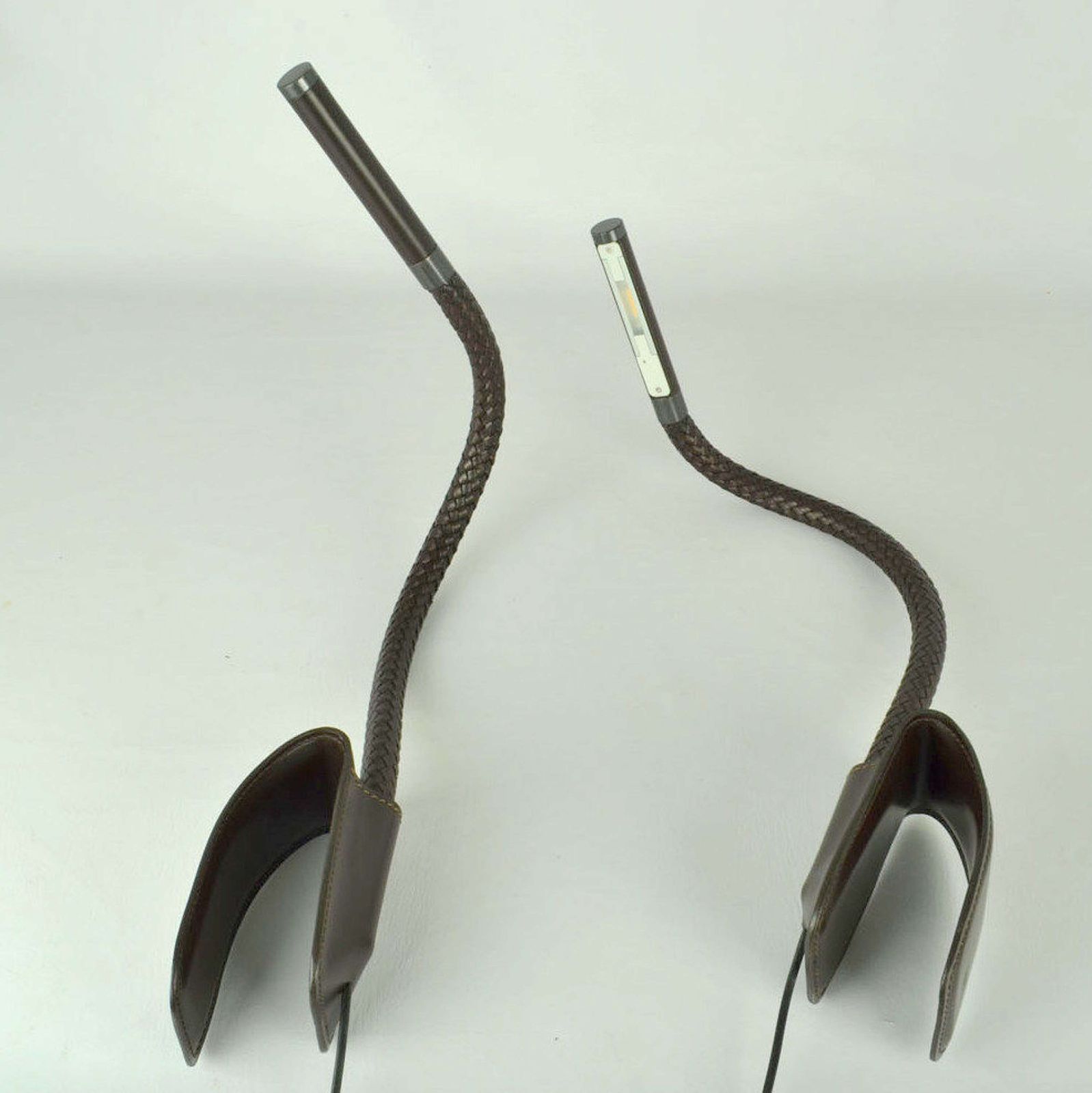 Pair Poltrona Frau Chocolate Brown Leather Clip Lamps photo 1500.0