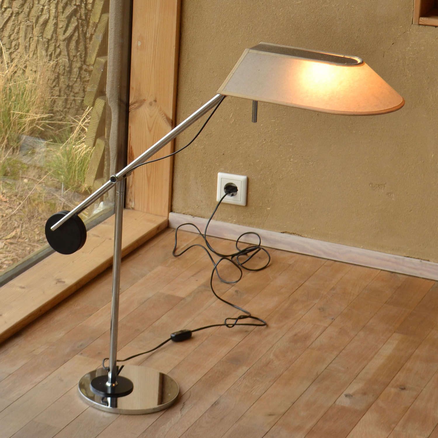 Minimalist Black And Chrome Table Lamp, Counter Balance Swiss 1970's photo vintage