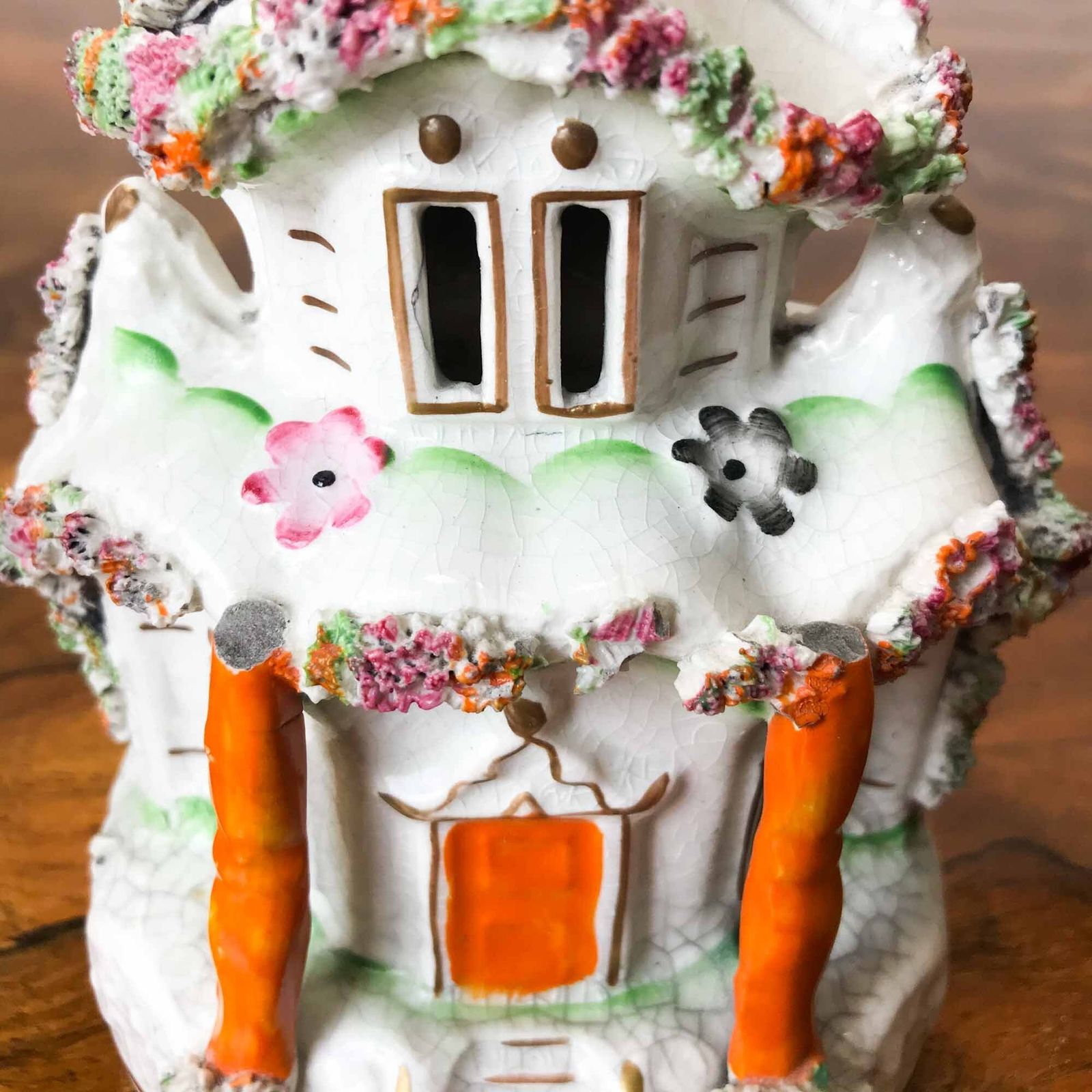 Victorian Staffordshire Pottery Cottage Pastille Burner photo for sale