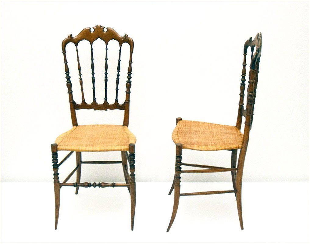 Chiavarina Chairs In Cherry Wood With Straw Seat, 1920s, Set Of 4 photo for sale