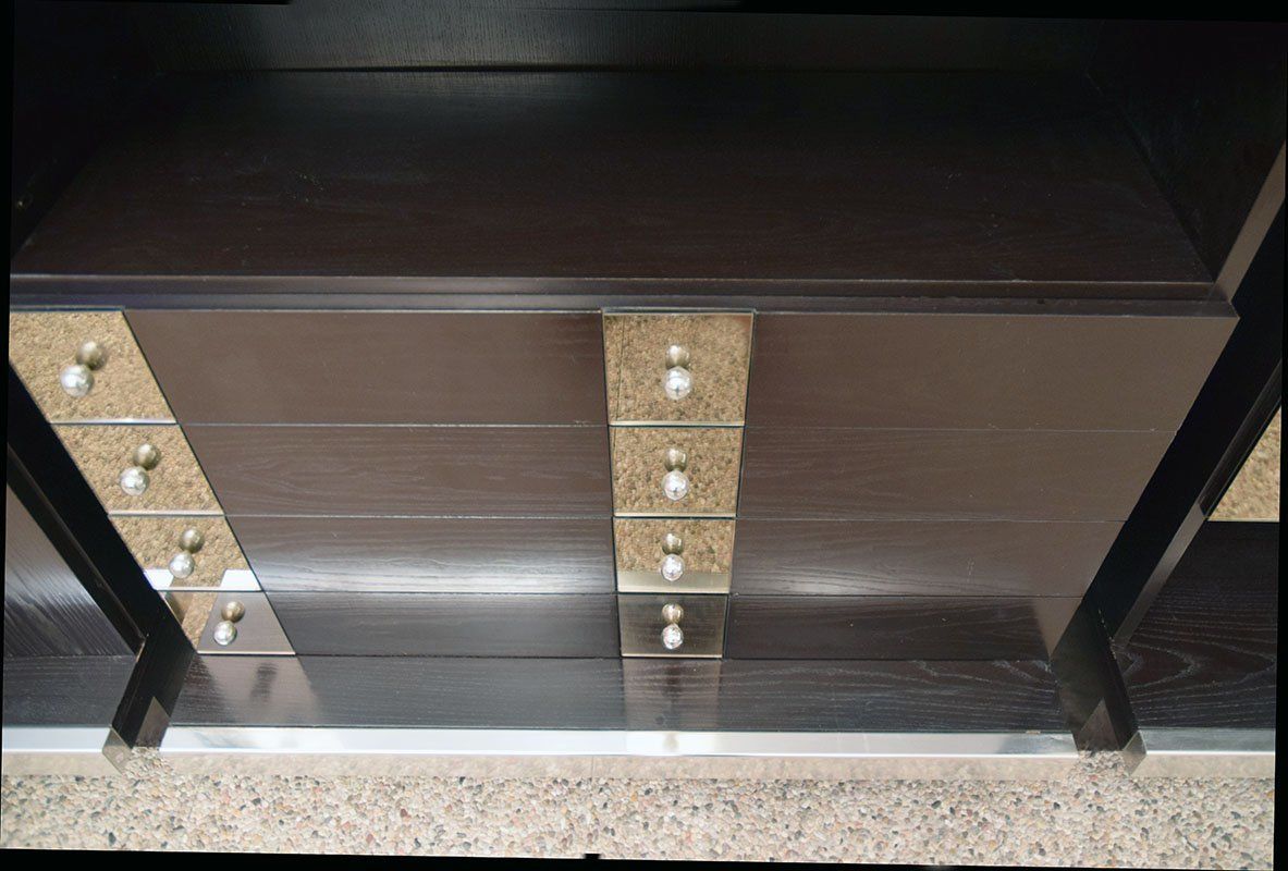 Modular Sideboard In Wengé Wood, Steel And Mirror From Sormani, 1970s, Set Of 3 photo vinterior