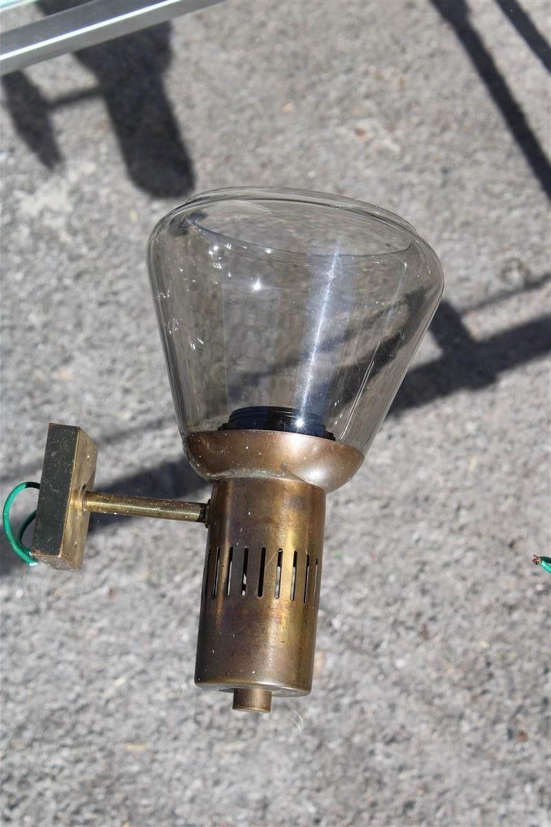 Pair Wall Lights Mid Century Italian Design Brass Parts And Murano Glass 1950s photo Lighting