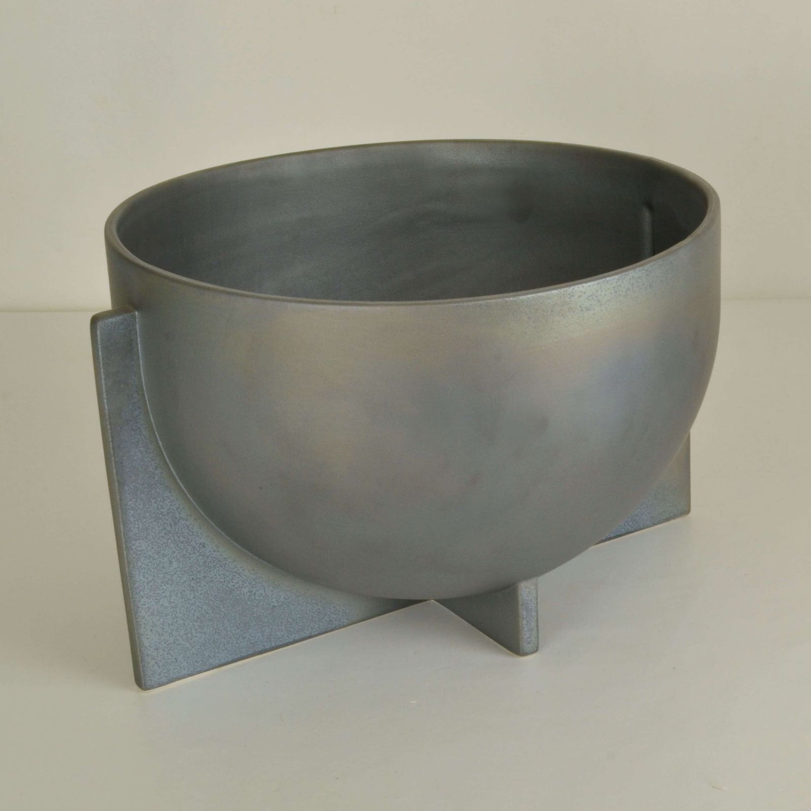 Modern Sculptural Ceramic Vases In Metallic Grey Glaze photo Home Decor