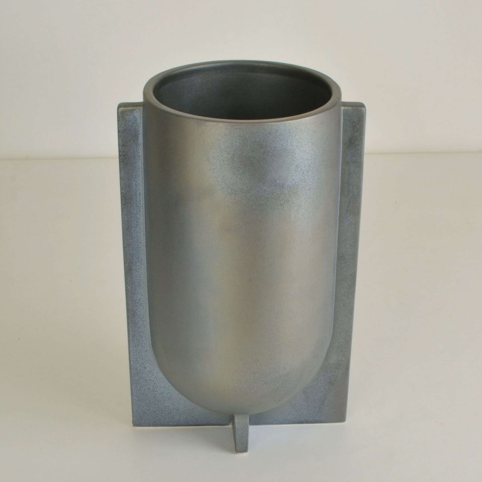 Modern Sculptural Ceramic Vases In Metallic Grey Glaze photo vinterior