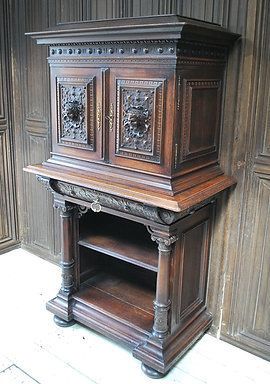 photo furniture Antique Italian Oak Renaissance Revival Collectors Cabinet On Stand