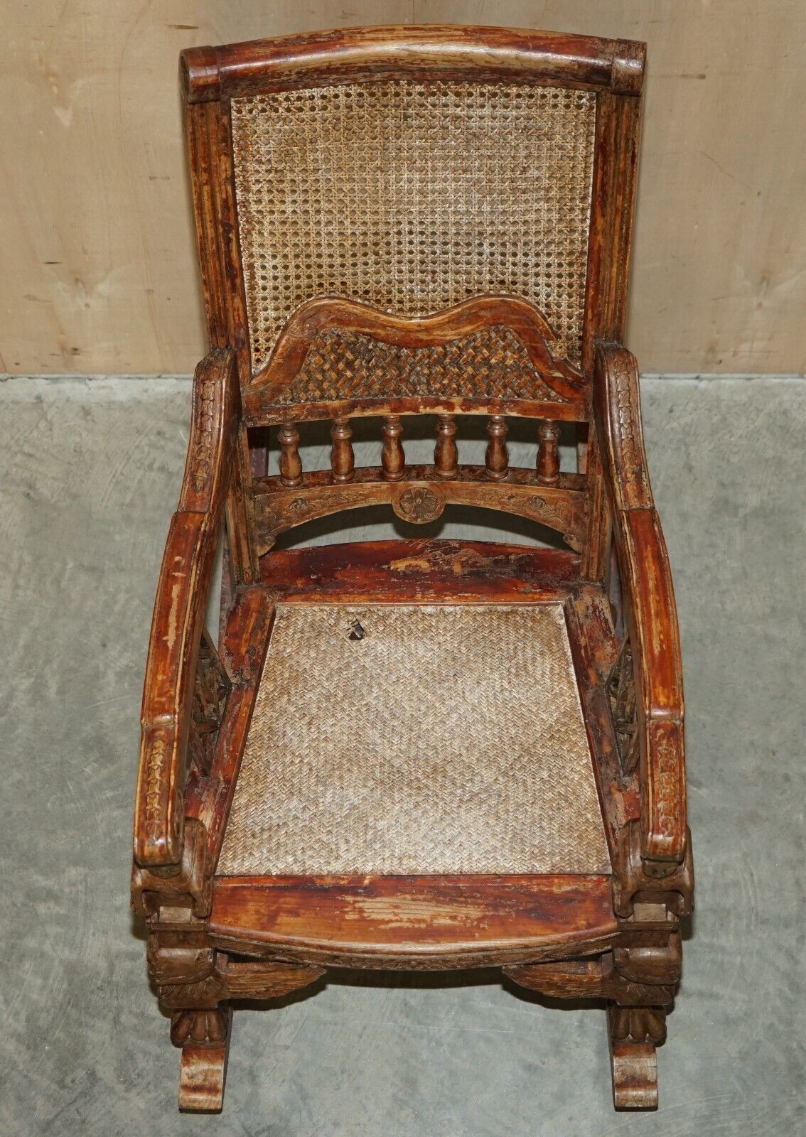 Hand Carved Antique Original Tibetan Rocking Armchair Must See Collectors Piece photo vintage