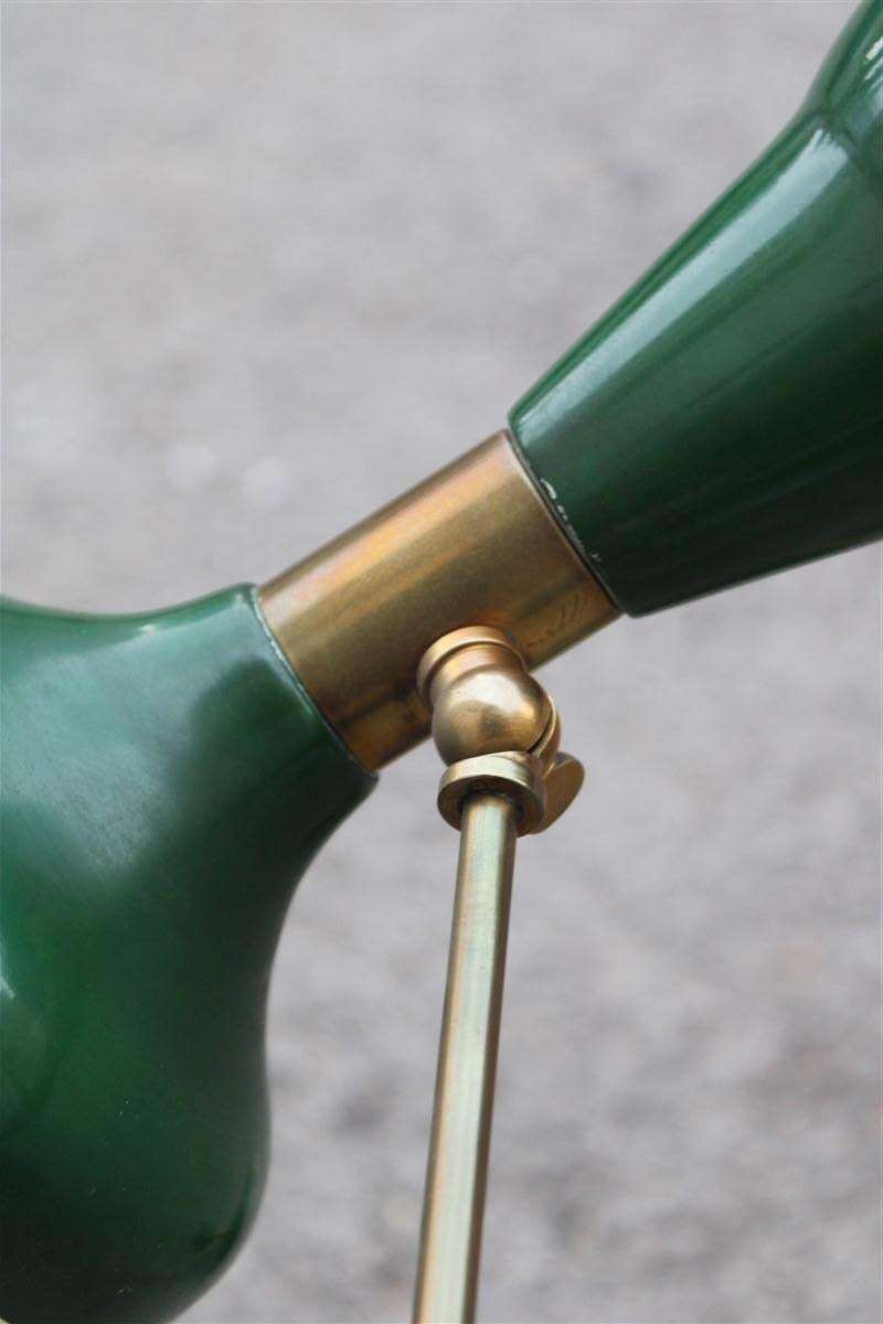 Pair Of Articulated Wall Lamps In Mid Century Italian Green Brass Gold Stilnovo photo vintage