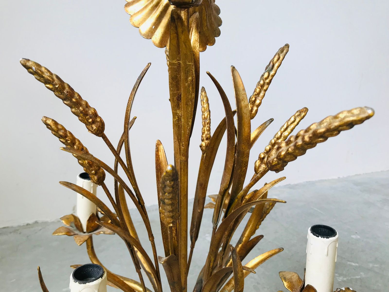 Ears Of Wheat Chandelier In Gilded Metal, Circa 1960 photo vintage