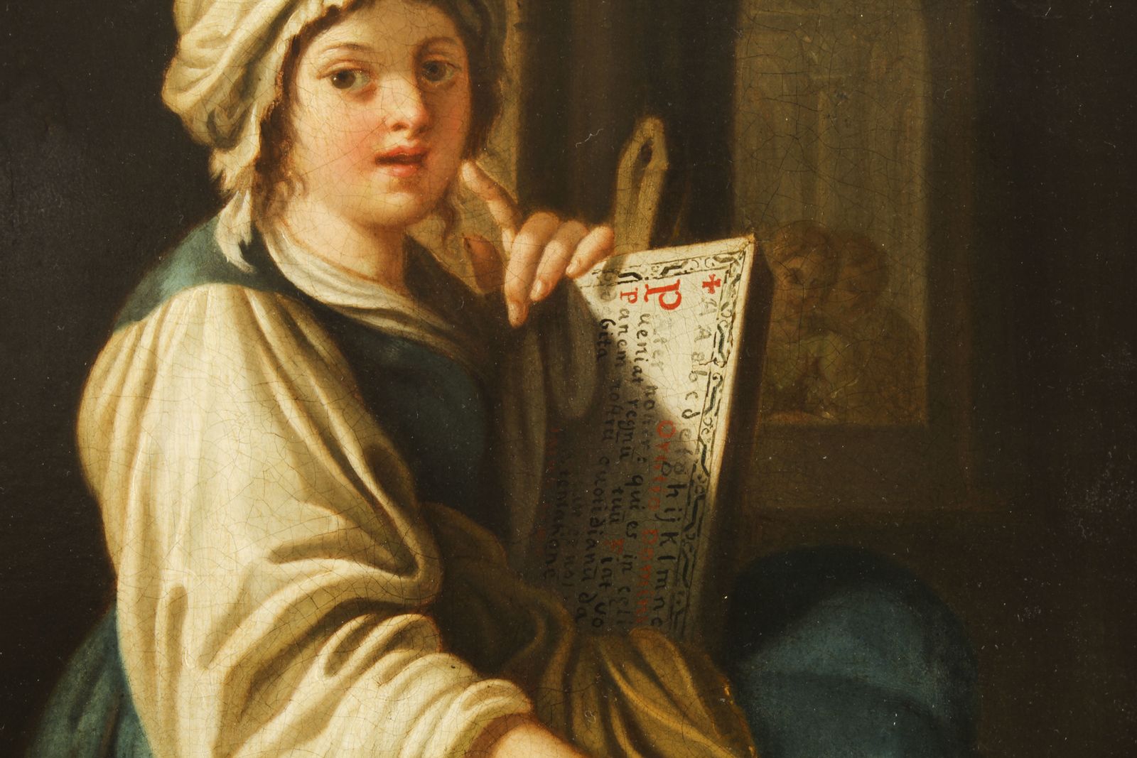 Antique Italian School Oil Painting "Young Lady Reading A Scroll"  19th C photo buy