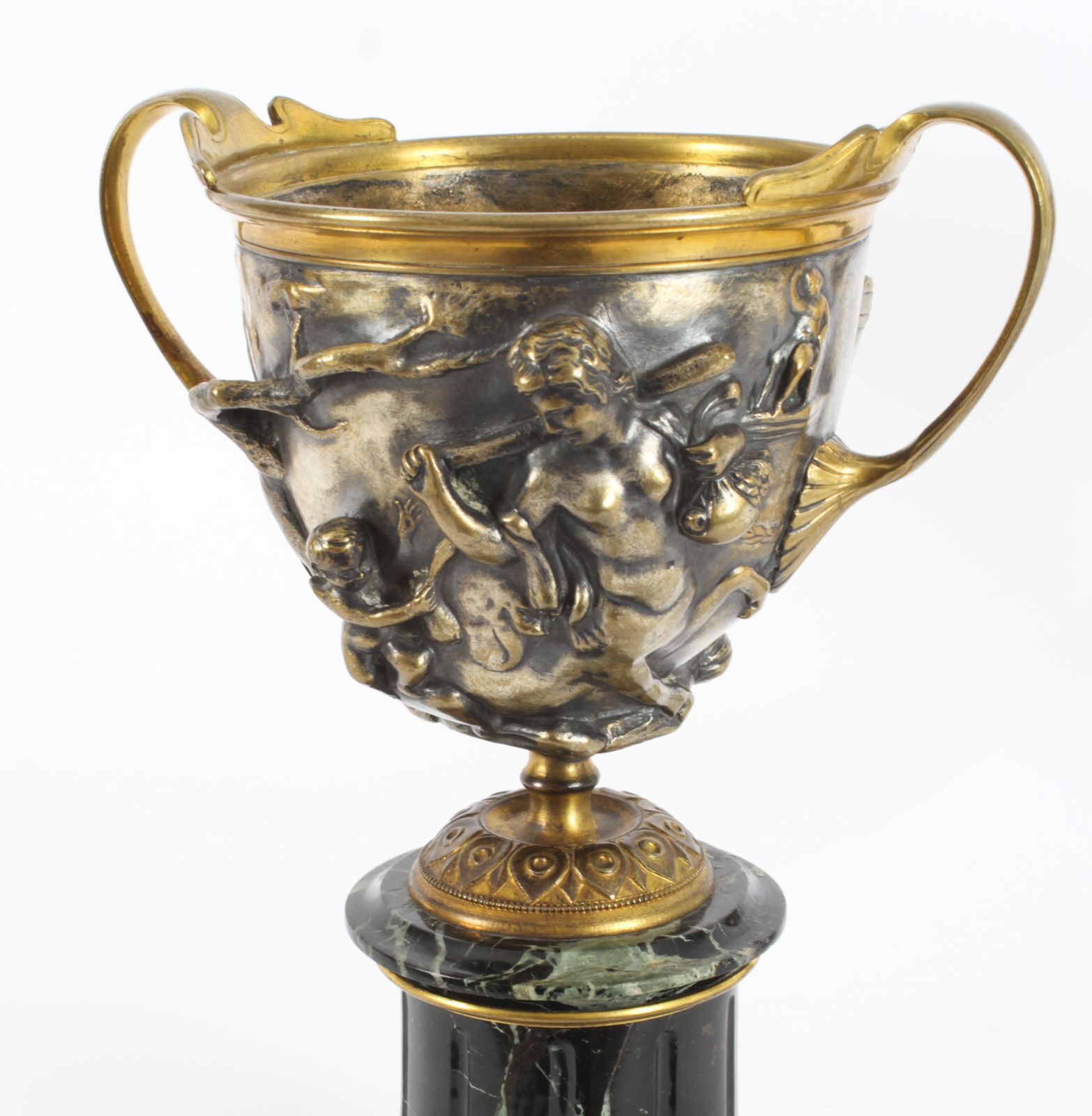 photo for sale Antique Pair French Grand Tour Silvered Bronze Pedestal Urns C1860 19th C