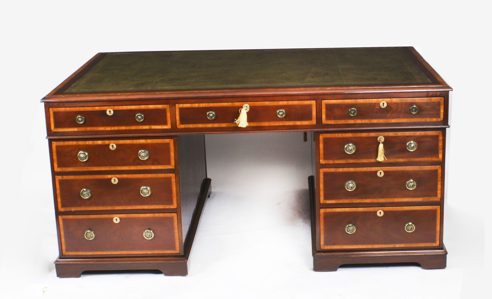 Victorian Flame Mahogany Partners Pedestal Desk C.1860  19th C